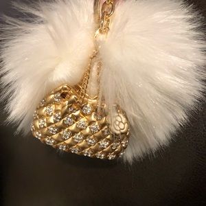 Fur pom pom keychain, purse charm, gold purse